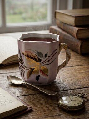 Vintage Floral Moustache Mug Hexagon Shape